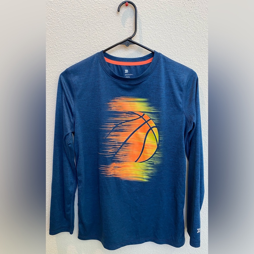 Kids Blue Basketball Graphic Long Sleeve Shirt